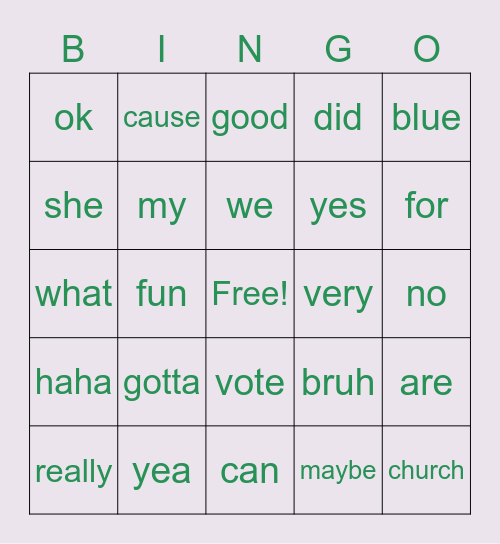 words! Bingo Card