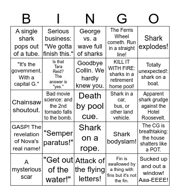 Bad Movie Bingo: SHARKNADO! Bingo Card