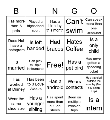 Love Week 2021 Bingo Card