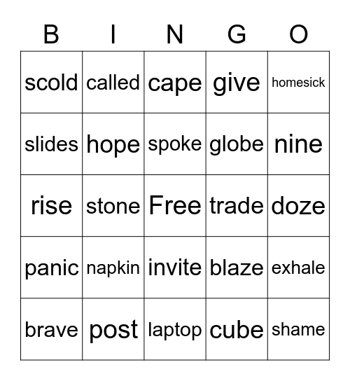 Level 2 Unit 6 Bingo Card