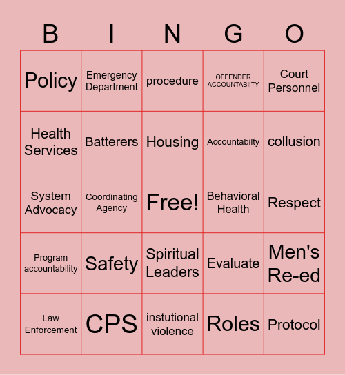 CCR Bingo Card