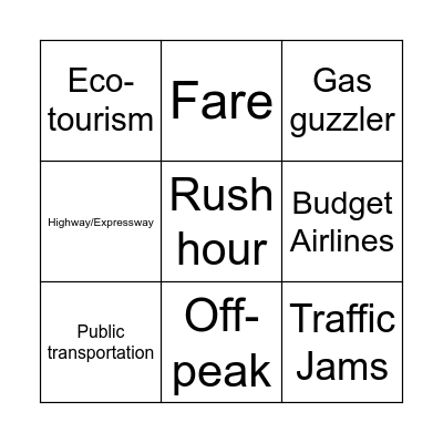 Transport Systems Bingo Card