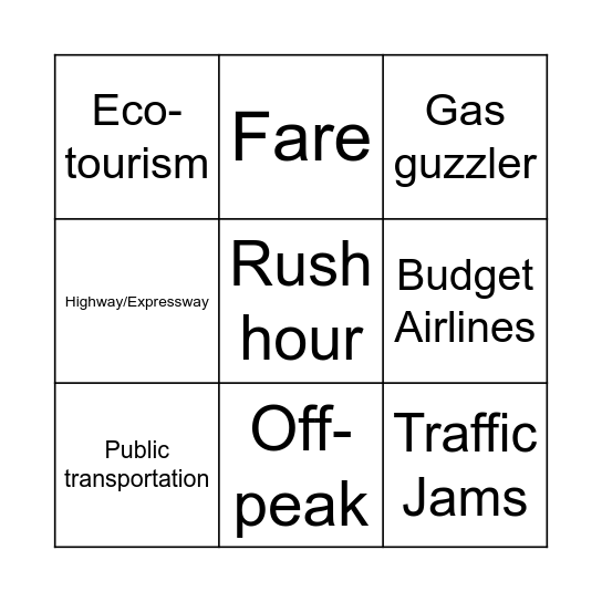 Transport Systems Bingo Card