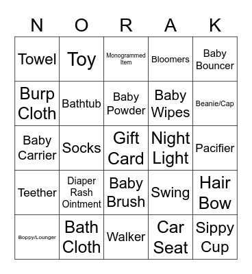 BABY SHOWER BINGO Card