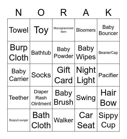 BABY SHOWER BINGO Card