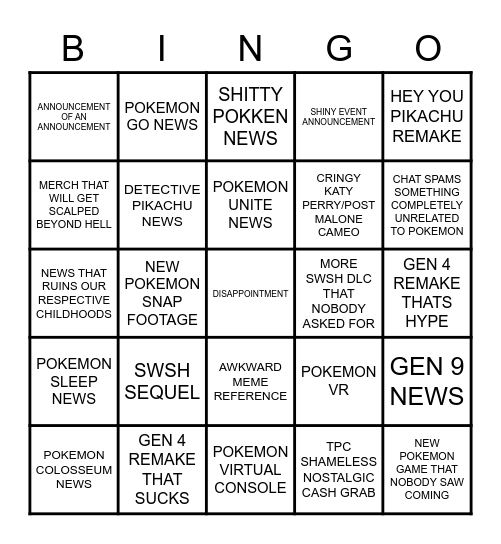 Pokemon Present 2/26 Bingo Card