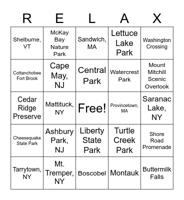 Weekend Getaways Bingo Card