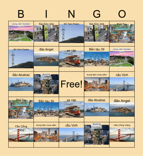 Nổi tiếng trong San Francisco Bingo Card