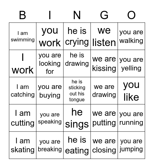 ER VERB CONJUGATION Bingo Card