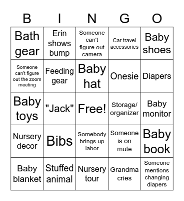 Baby Shower Bingo Card