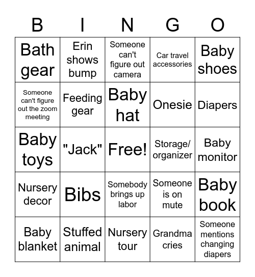 Baby Shower Bingo Card