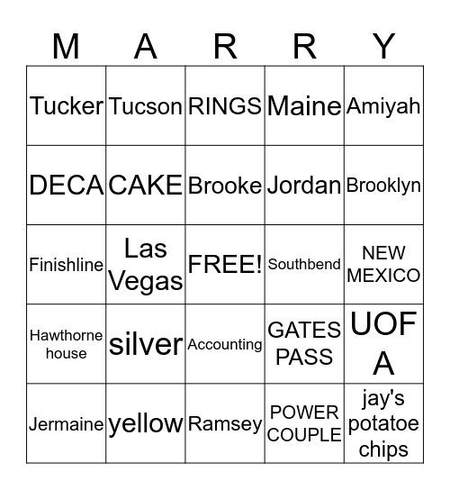 Bridal Shower Bingo Card