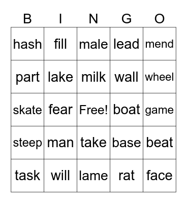 Phoneme Substitution (first & last sounds) Bingo Card