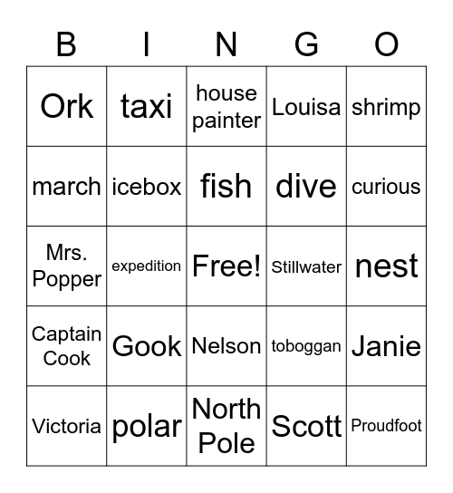 Mr. Popper's Penguins Bingo Card
