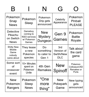 Pokemon Direct Bingo Card