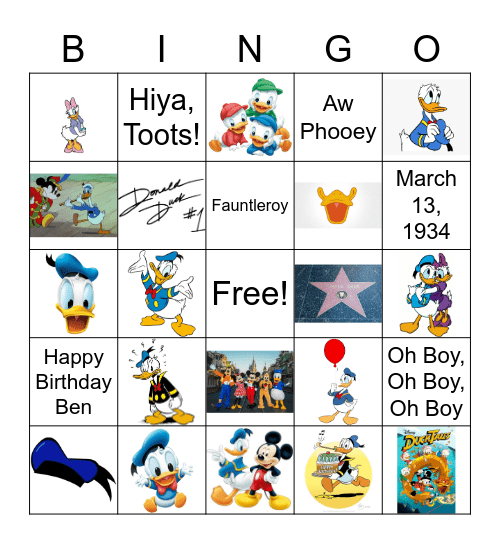 Donald Duck Bingo Card