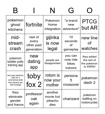 pokemon presents crying party Bingo Card