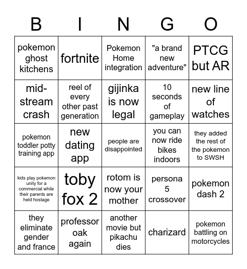 pokemon presents crying party Bingo Card