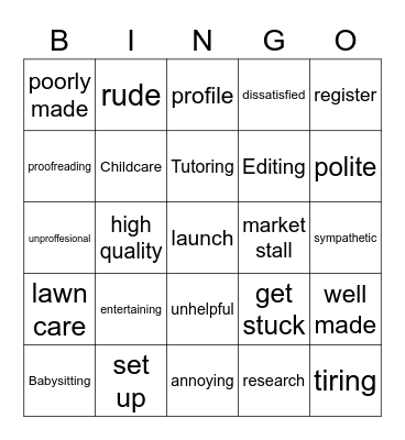 Vocabulary Unit 4 TPMM Bingo Card