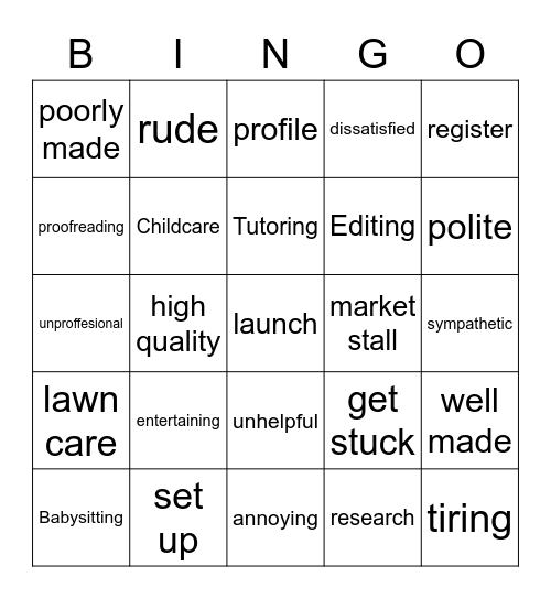 Vocabulary Unit 4 TPMM Bingo Card