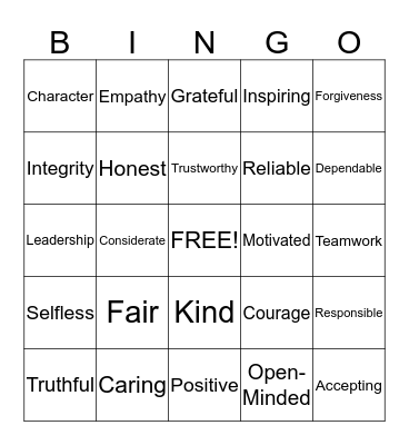 Character Bingo Card