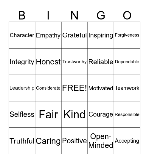 Character Bingo Card