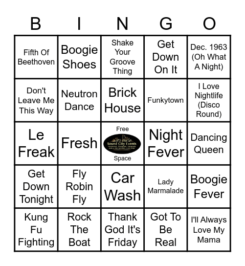 Disco Night at K-Pub! Bingo Card