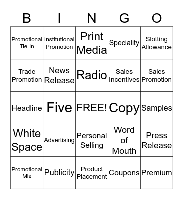 Unit 6: Promotion Bingo Card