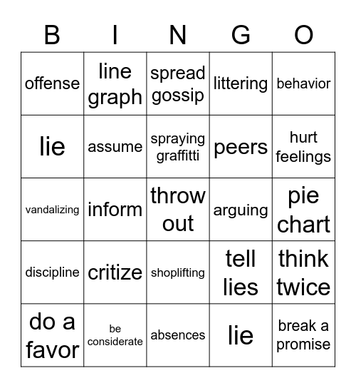 Vocabulary Unit 11 TPMM Bingo Card