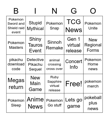 Pokedirect Bingo Card