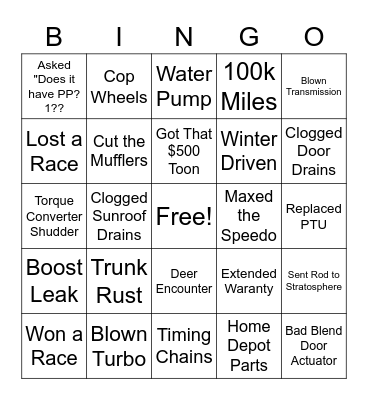Ecoboost SHO Ownership Bingo Card