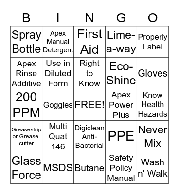 Safety Bingo Card