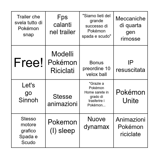 Pokemon Presents 02/2021 Bingo Card
