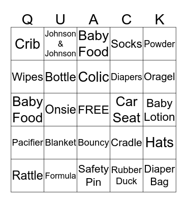 Welcome Baby Bingo Card