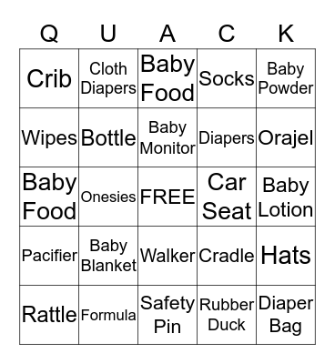 Welcome Baby Bingo Card