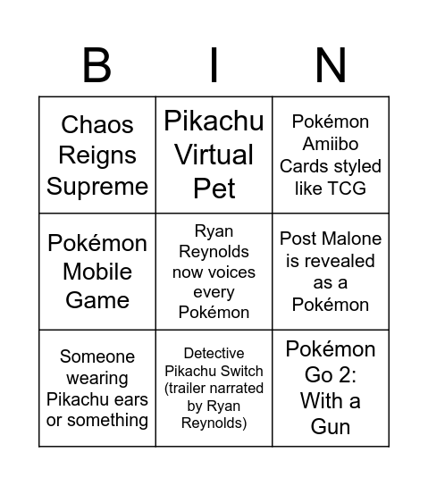 Pokémon Direct Joshua Bingo Card