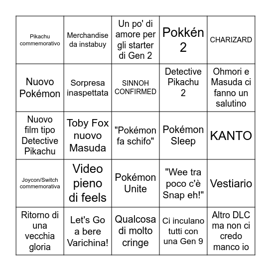 Pokémon Presents! Bingo Card