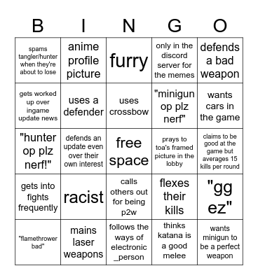 L4S Player Bingo Card