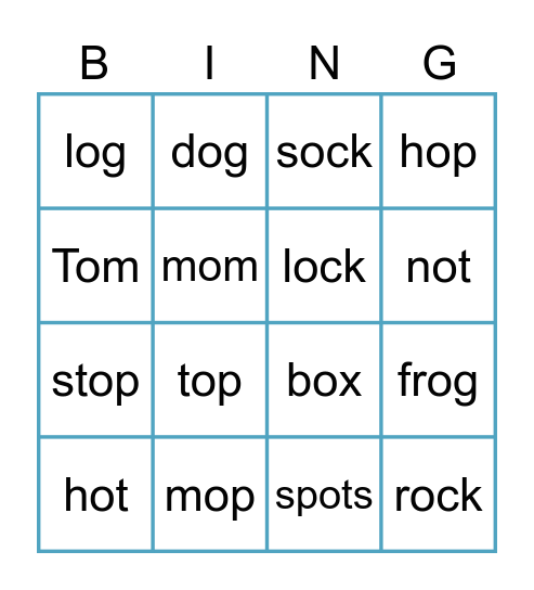 Short O Bingo Card