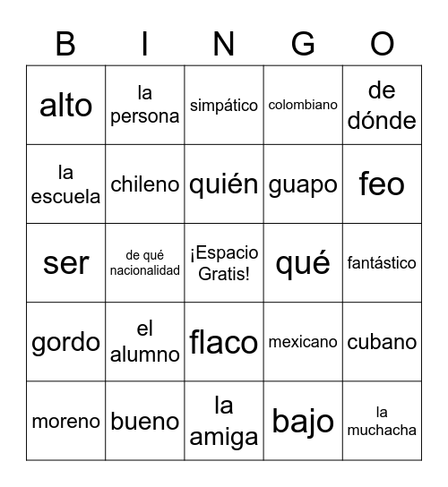 c1 Un Amigo o Una Amiga Bingo Card