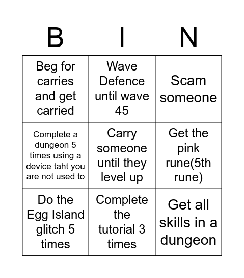 Dungeon Quest from level 1 Bingo Card