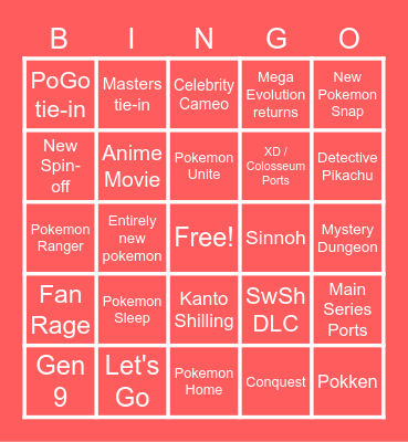 Pokemon Presents Bingo Card