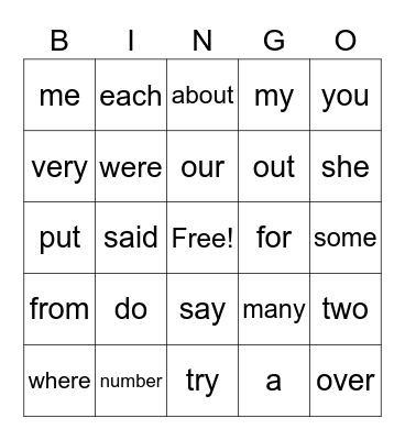 Friday 2/26/2021 Trick Word BINGO Card