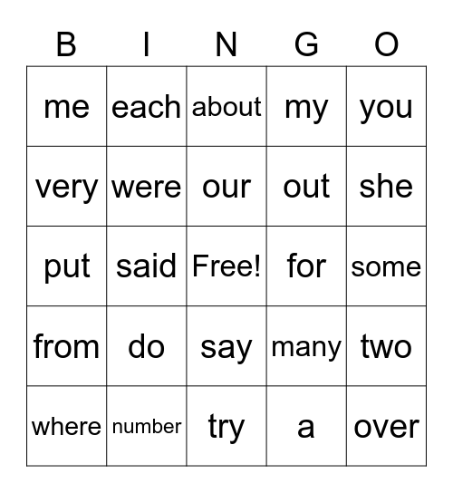 Friday 2/26/2021 Trick Word BINGO Card