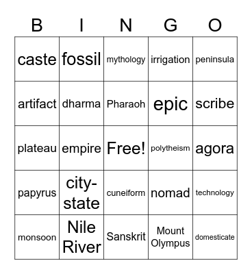 Social Studies Bingo Card