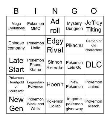 Pokemon Direct Bingo Card