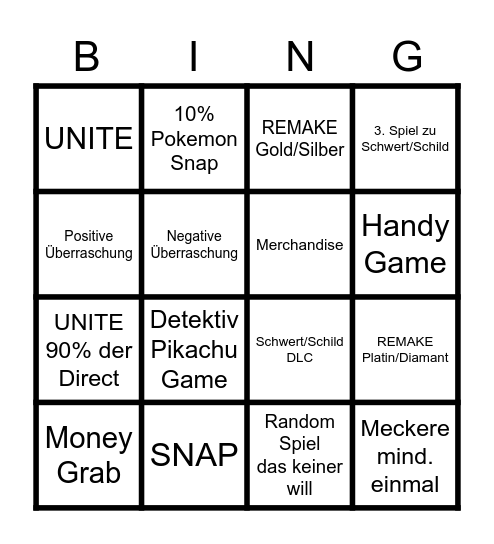 Pokemon Direct Bingo Card