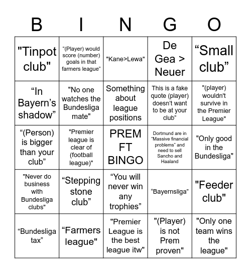 Prem FT Bingo Card