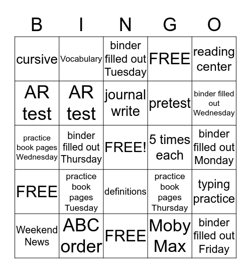 Untitled Bingo Card