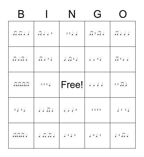 Rhythm Bingo Card